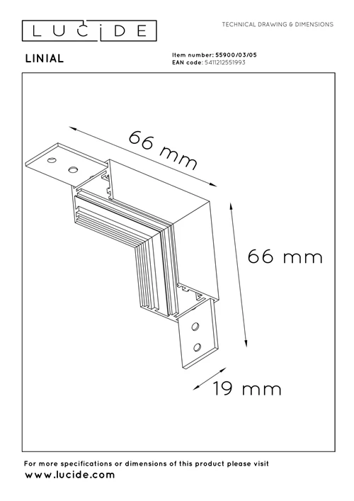 Lucide Premium LINIAL Aufbauschiene - Winkel Vertical -1-Phasen Stromschiene / Schienensystem - Champagne - technisch